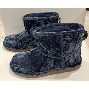 New UGG Classic Mini Blue Crushed Velvet Sheepskin Boots